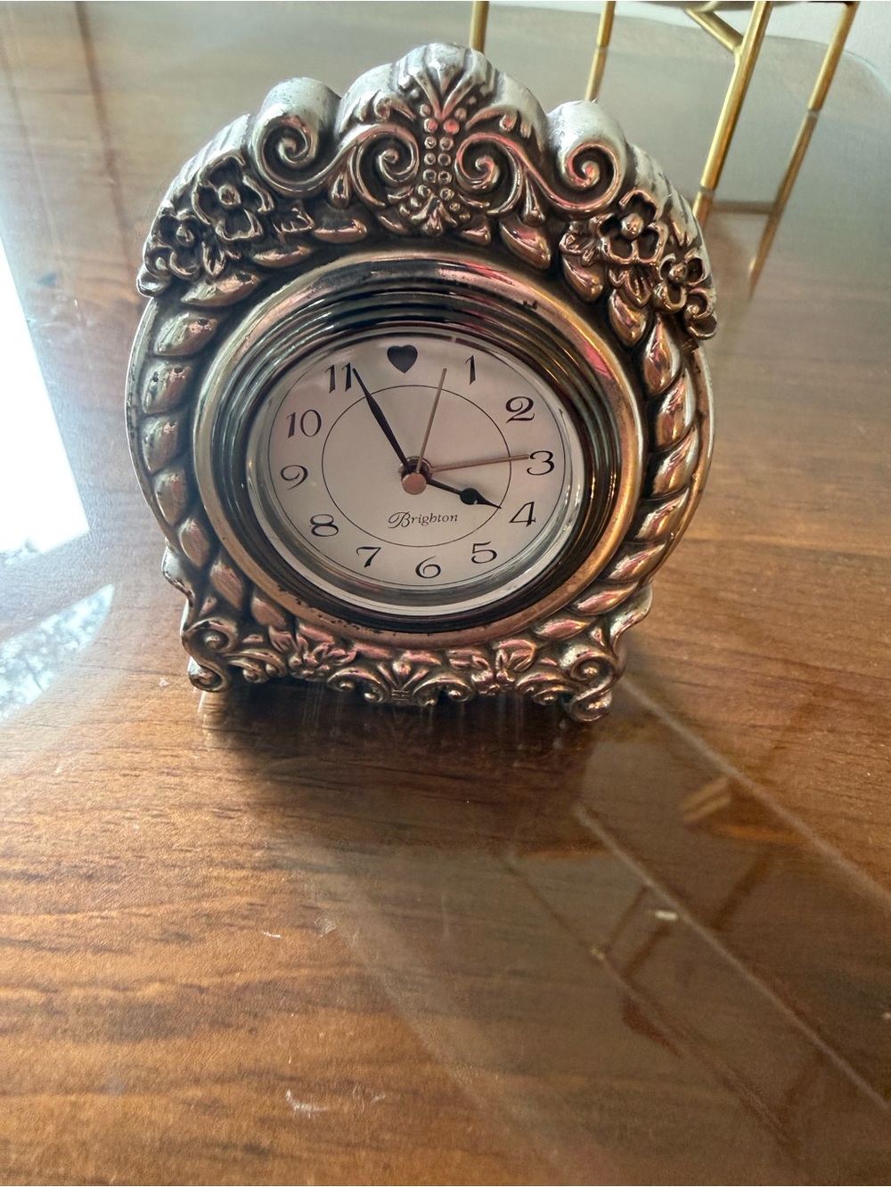 Brighton Ornate Silver-Tone Floral Mantel Clock